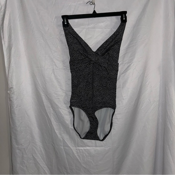 Speedo One Piece Swim Suit Dotted Twist Front Cross Back V Neck Swimming - Picture 2 of 5